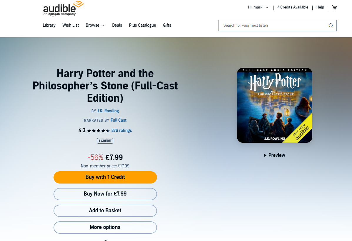 audible interface during free trial