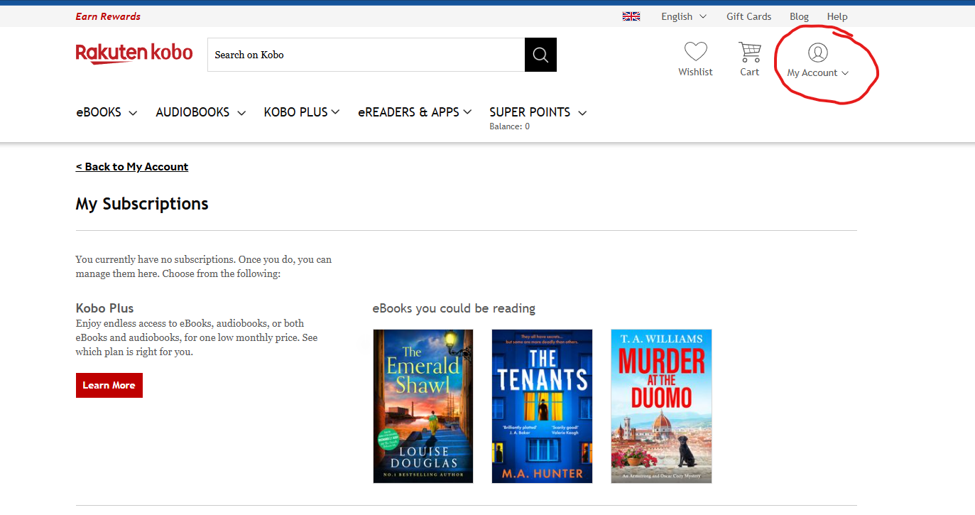 Cancel Kobo Plus free trial screenshot
