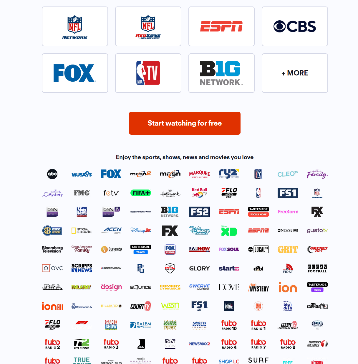 Fubo TV free trial homepage showing sports and live channels